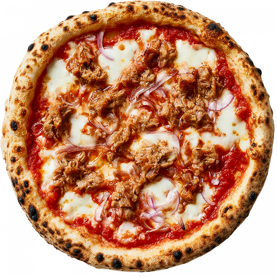 Pizza Tonno mit Thunfisch und roten Zwiebeln